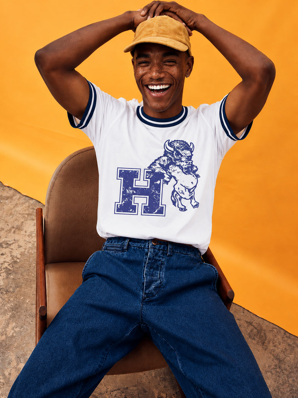 Howard University Vintage Bison Blue Ringer Tee *Preorder*